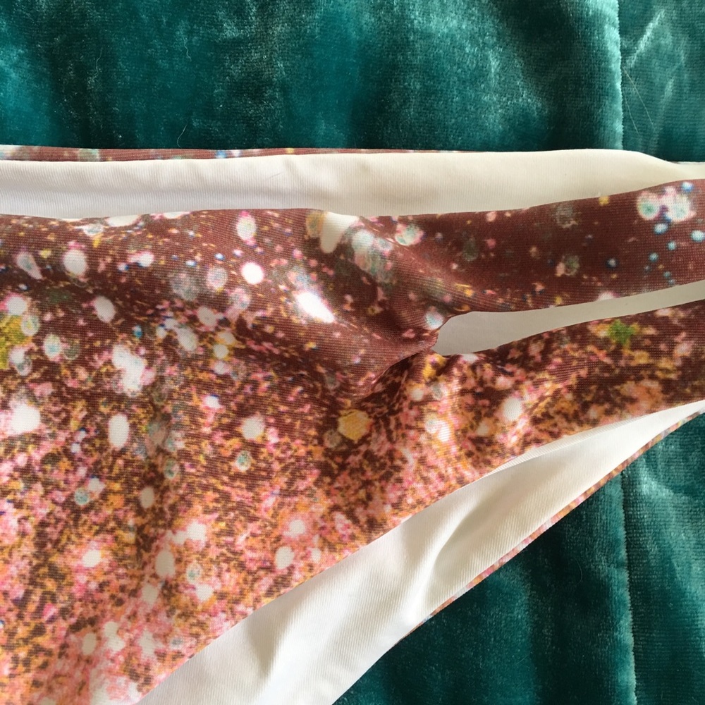 l*space Brown Floral Print and White Bikini Bottoms